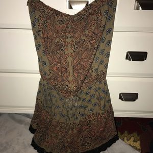 strapless patterned romper with tie